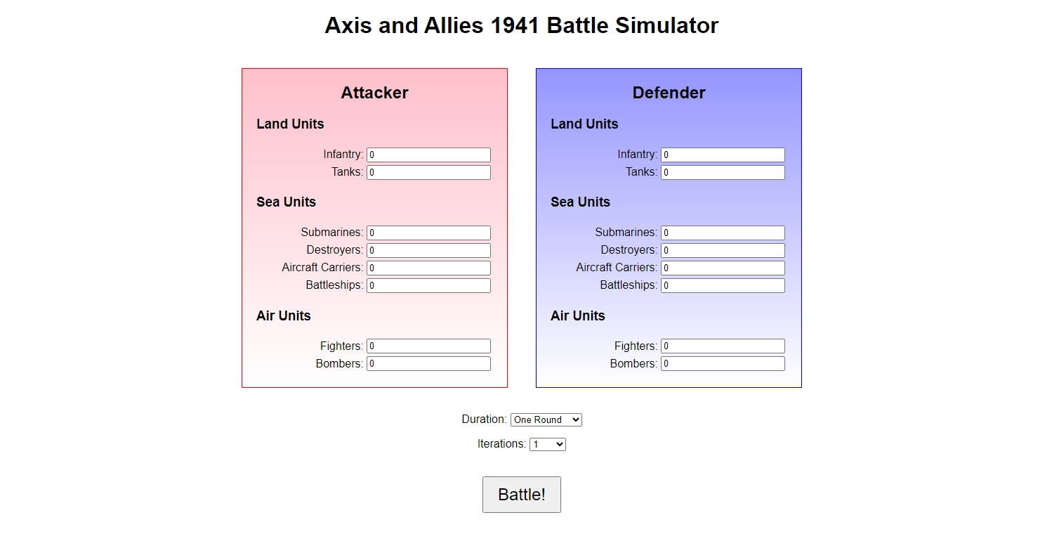 Axis and Allies 1941 Battle Simulator